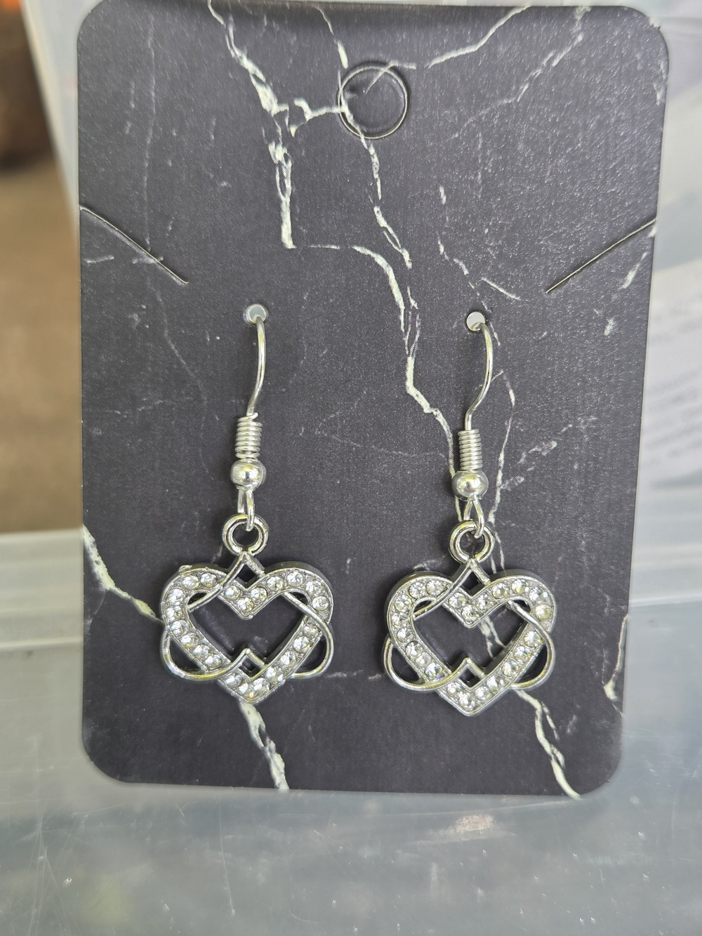 Silver Heart Infinity Dangle Earrings with Crystals